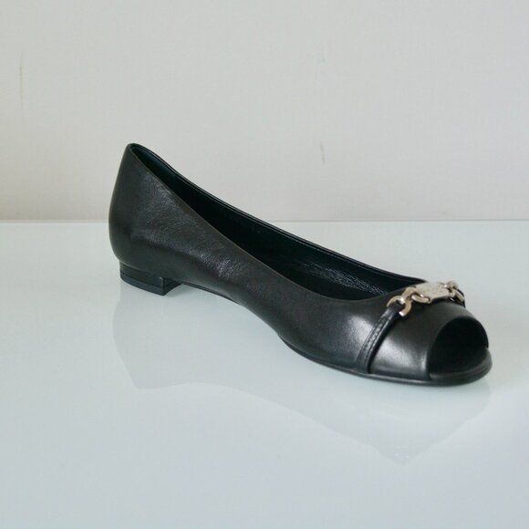 NIB GUCCI SALANDIA LEATHER PEEP TOE FLATS SHOES - Picture 1 of 10